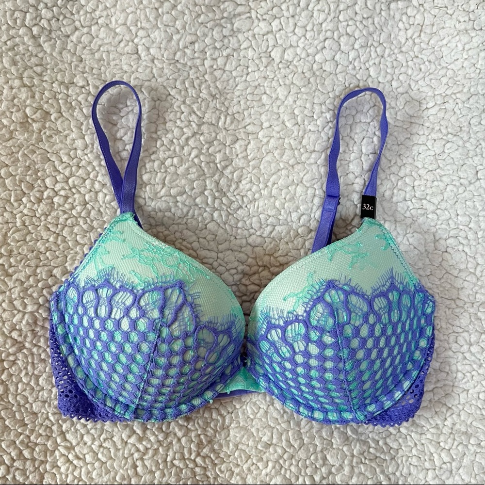 Victoria's Secret VS Very Sexy Push Up Bra Purple and Light Mint Blue Lace 32C - Picture 4 of 6